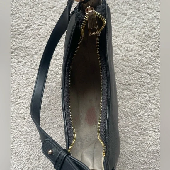 Faux Leather Black Crescent Shoulder Bag - Picture 8 of 10